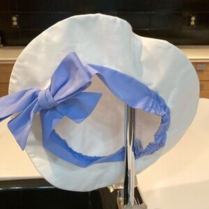 Adorable White Girl’s 100% Cotton Sailor Beret with Periwinkle Blue Bow. Size L